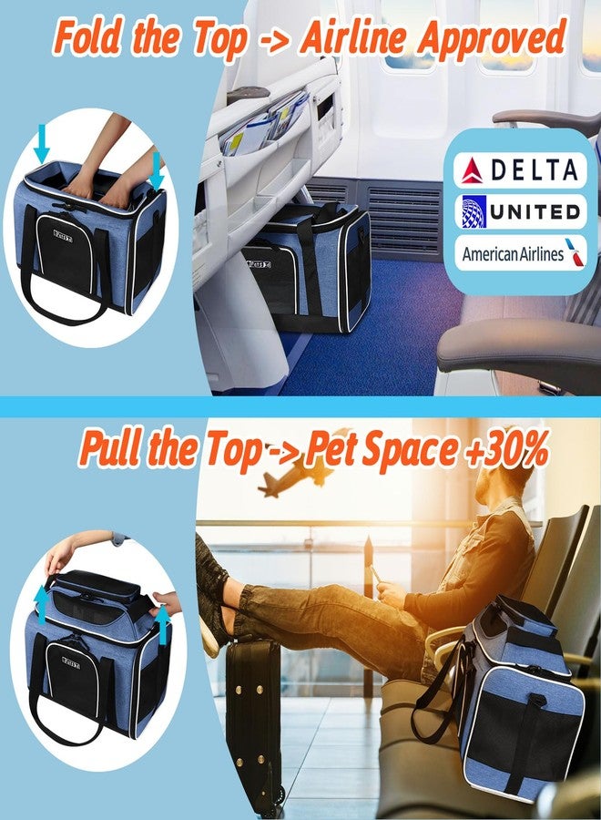 Petskd Top-Expandable Pet Carrier 18x11x11 Inches Delta American United Airline Approved, Soft-Sided Carrier for Small Cats and Dogs with Locking Safety Zippers and Anti-Scratch Mesh(Blue) - Image 2